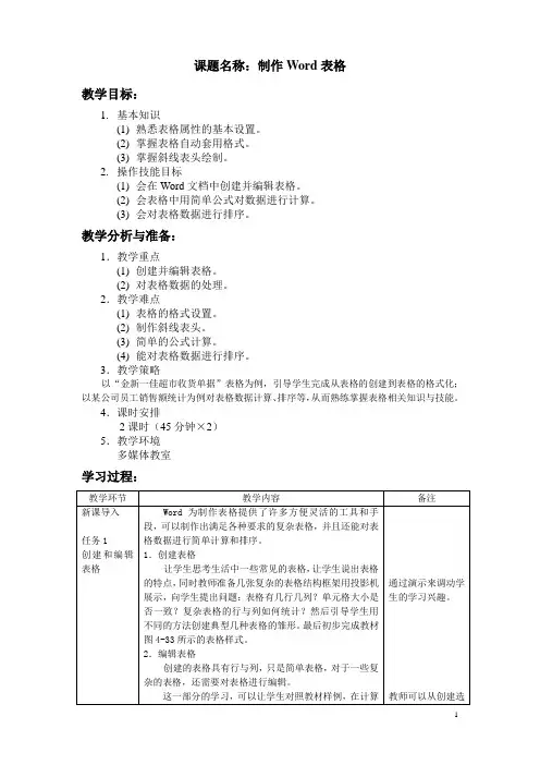 制作Word表格