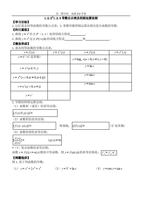 1.2.2~1.2.3导数公式表及导数 四则运算法则