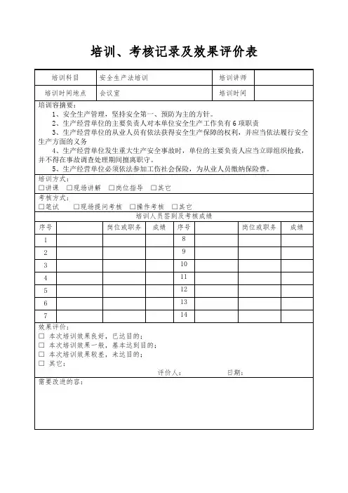 培训记录及效果评价表 2