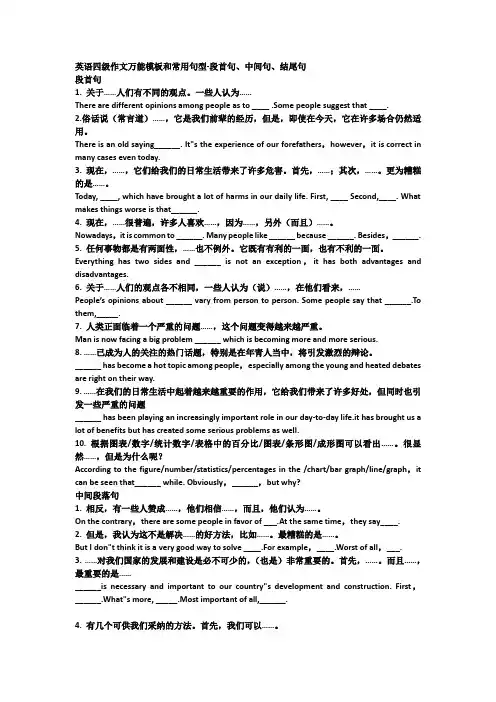 英语四级作文万能模板和常用句型