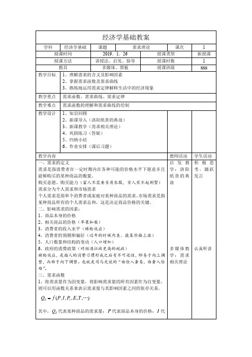 经济学基础教案需求理论