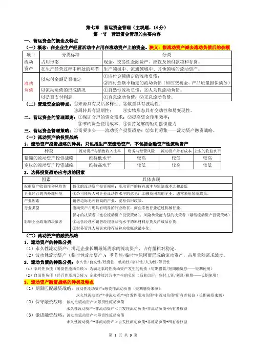 陈华亭基础班,中级财务管理核心考点第7章  营运资金管理