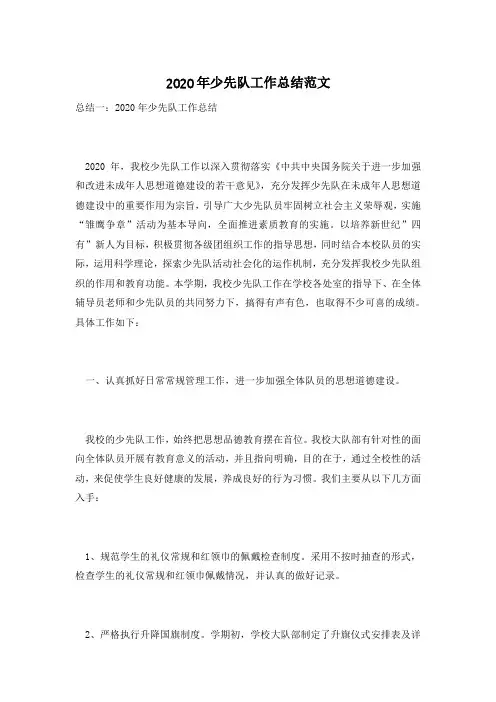 2020年少先队工作总结范文
