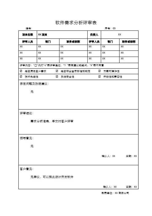 软件需求分析评审表
