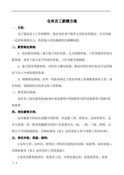 仓库薪酬方案