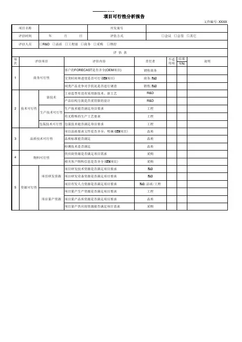 项目可行性评估报告--模板