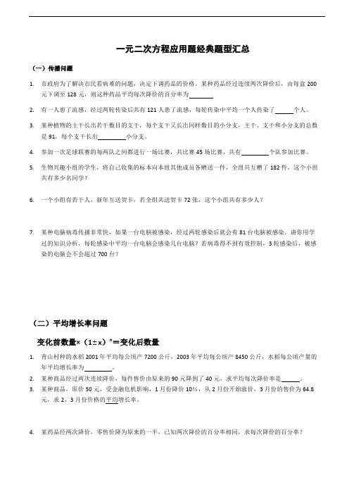 一元二次方程应用题经典题型汇总