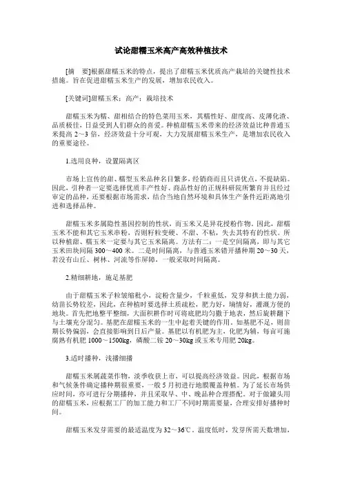 试论甜糯玉米高产高效种植技术