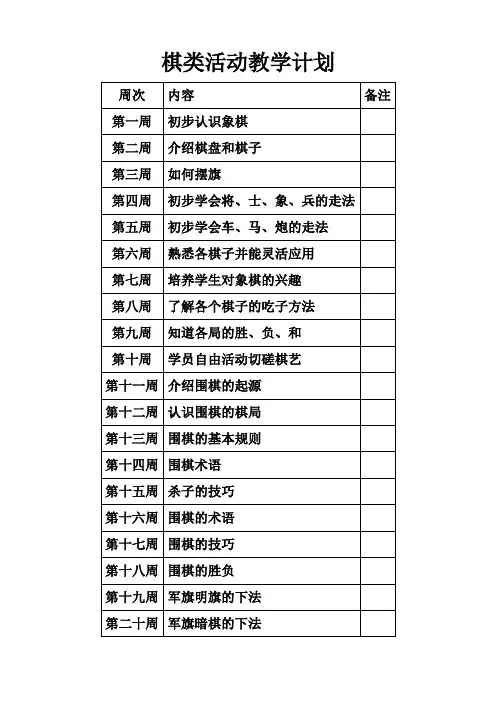 棋类活动教学计划