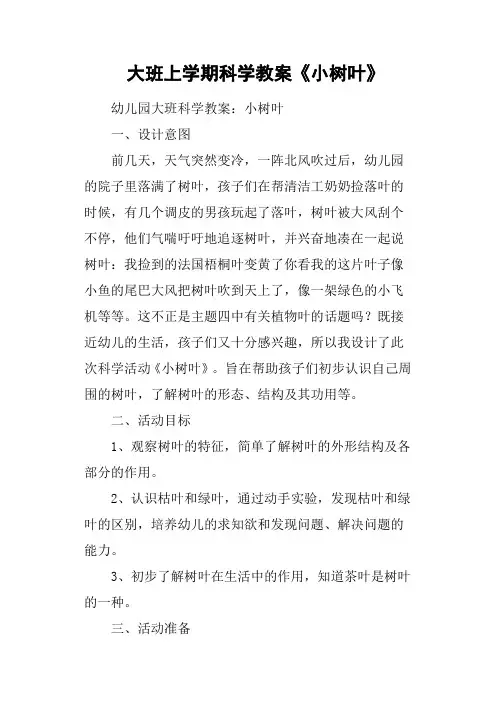 大班上学期科学教案《小树叶》