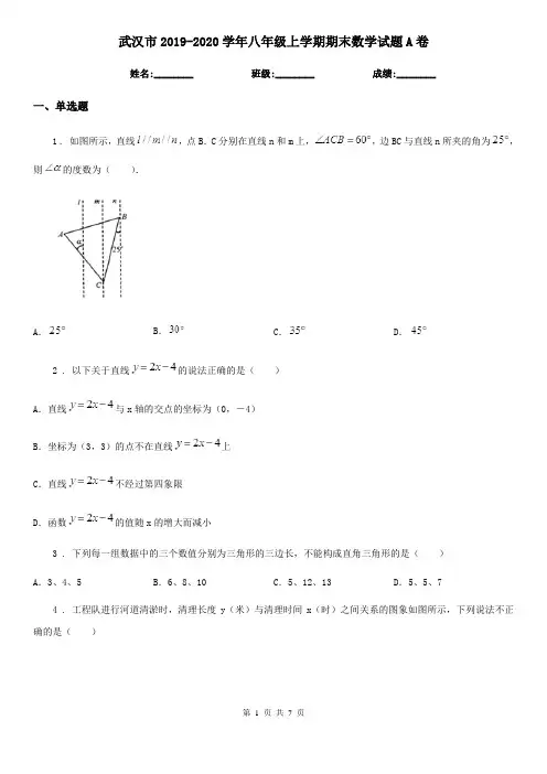 武汉市2019-2020学年八年级上学期期末数学试题A卷