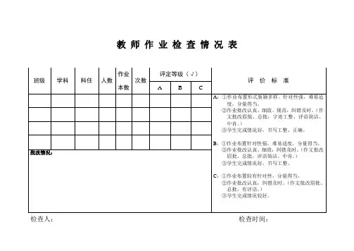 教师作业检查情况表