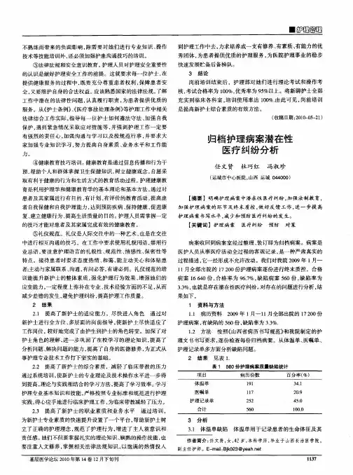 归档护理病案潜在性医疗纠纷分析