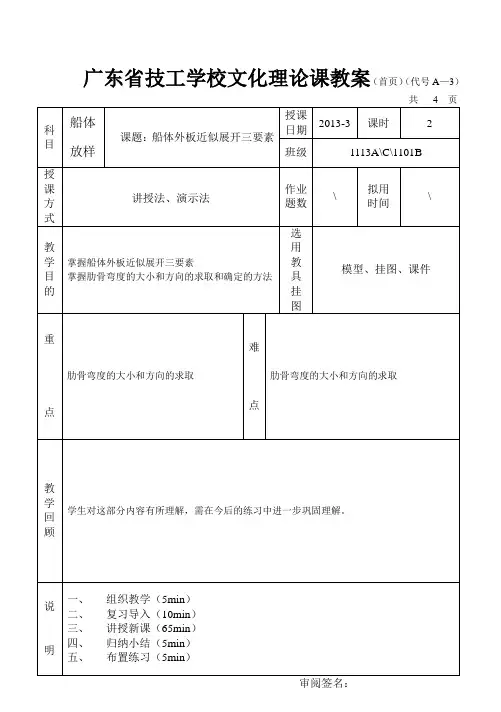 船体放样---船体外板近似展开三要素