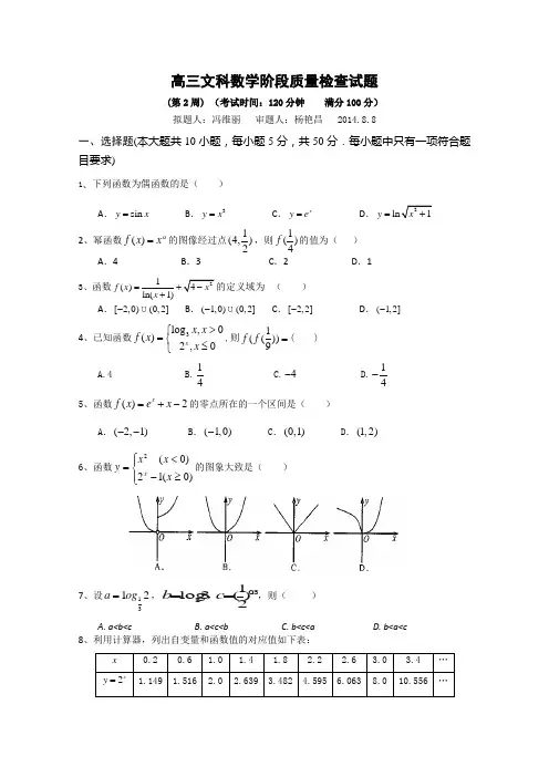 吉林省东北师范大学附属中学2015届高三一轮复习阶段测试卷(第2周)数学文 Word版含答案