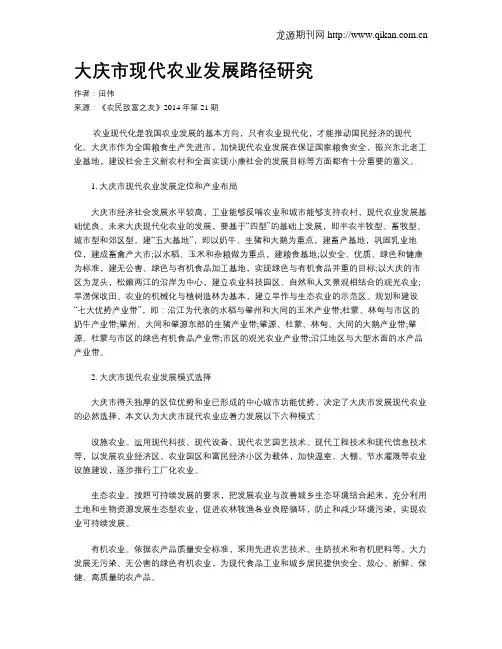 大庆市现代农业发展路径研究
