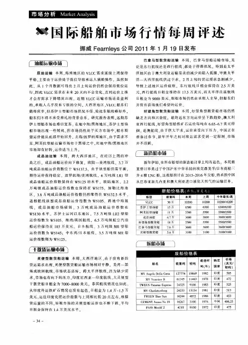 国际船舶市场行情每周评述