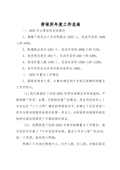 劳保所年度工作计划总结