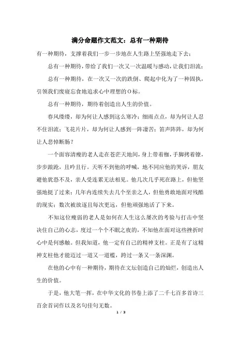 满分命题作文范文：总有一种期待