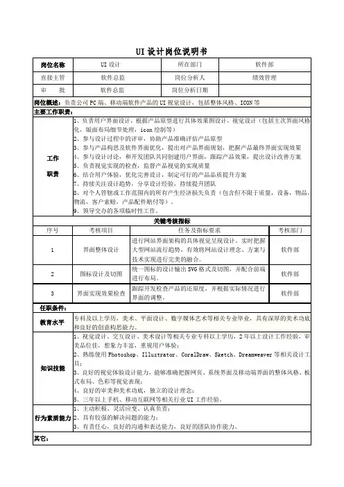 UI设计岗位说明书