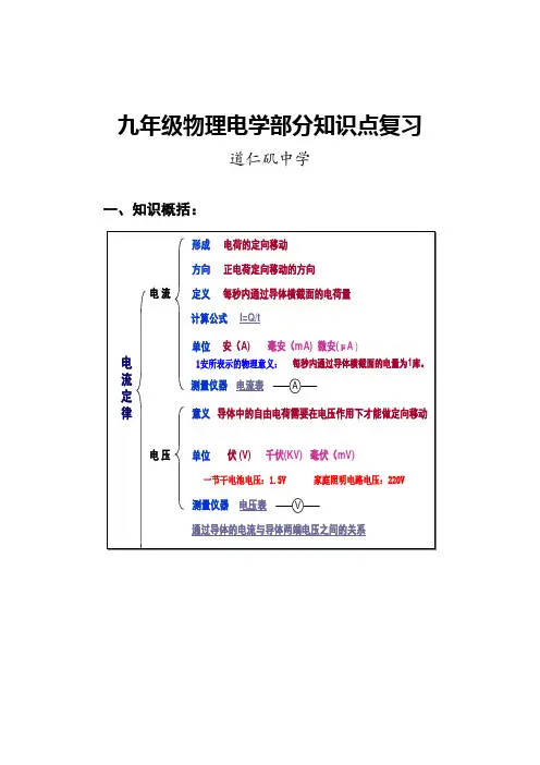 九年级物理上电学部分知识点复习