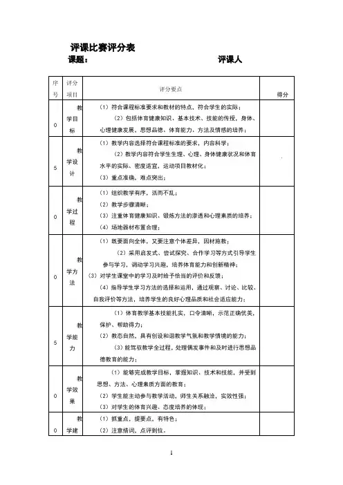 评课比赛评分表