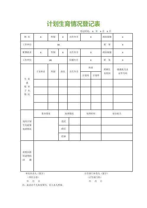 计划生育情况登记表
