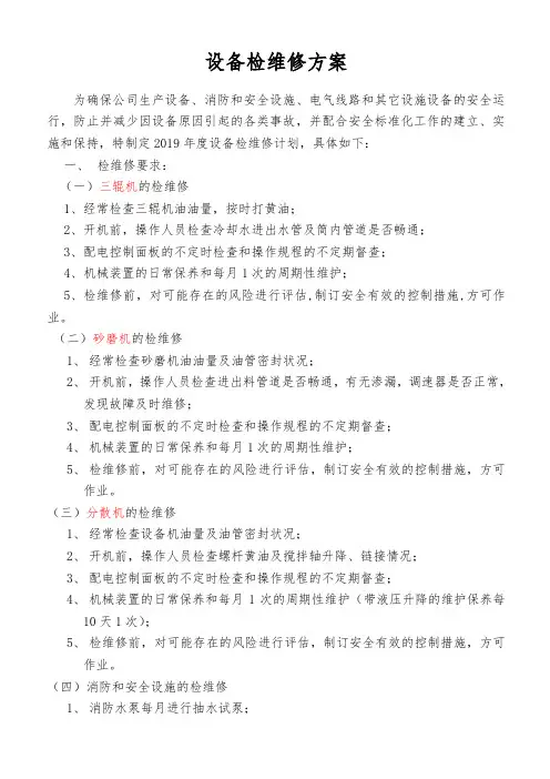 设备检维修方案
