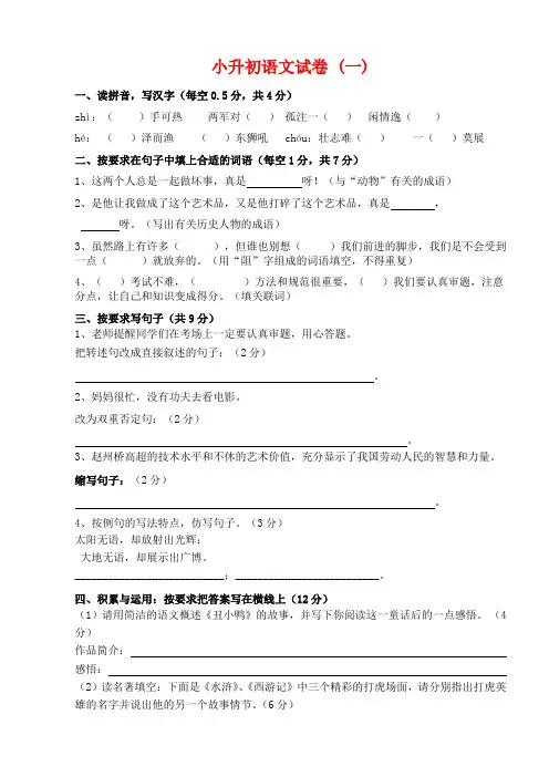 (精品多套)小升初语文试卷及答案.docx