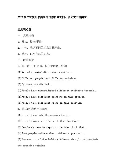 高考英语二轮复习书面表达写作指导之四：议论文三种类型