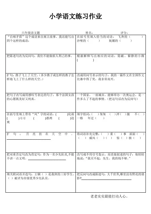 小学六年级语文课堂自评训练I (15)
