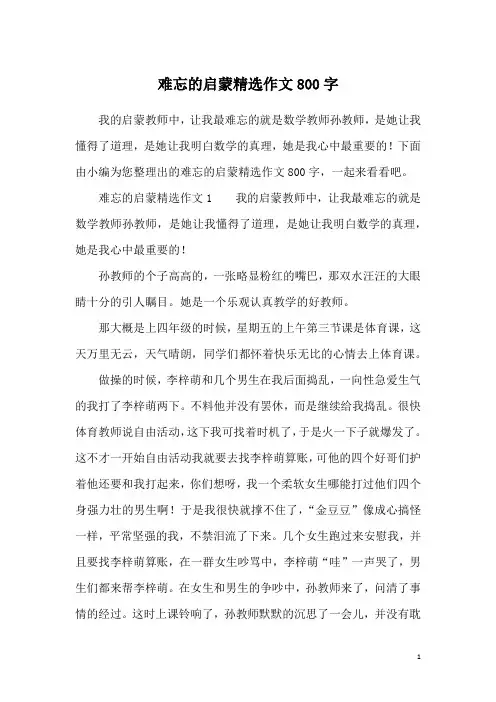难忘的启蒙精选作文800字