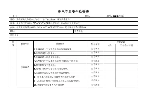 电气专业安全检查表
