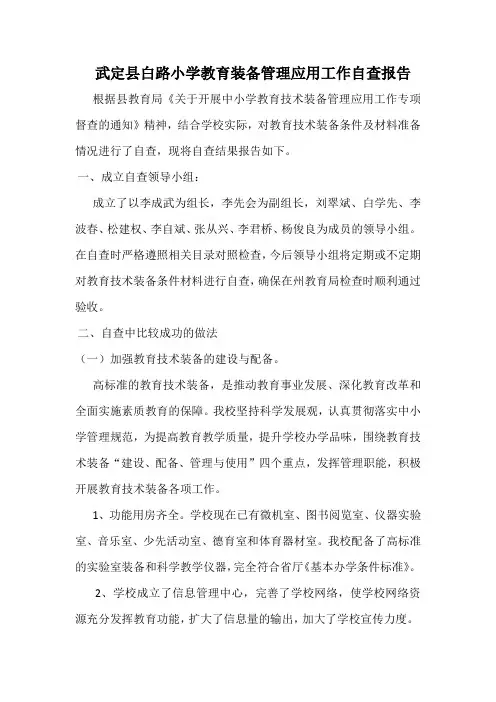 白路小学教育装备自检自查报告