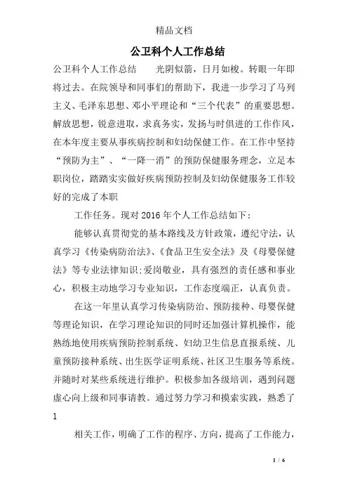 公卫科个人工作总结
