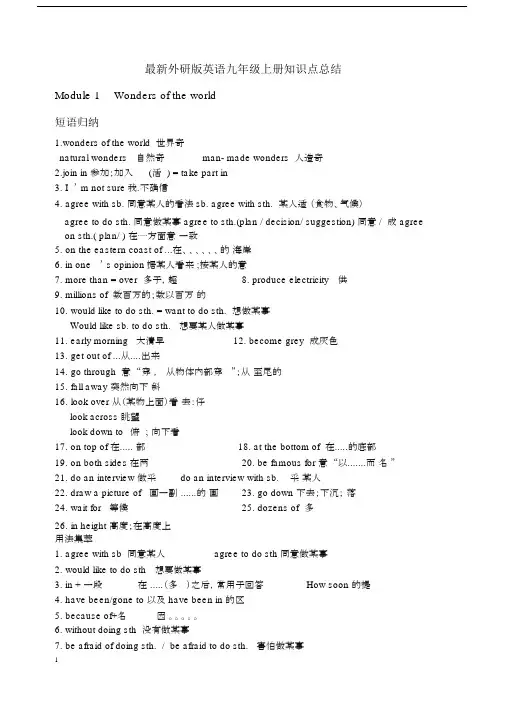 (完整版)最新外研版英语九年级上册知识点总结,推荐文档.docx
