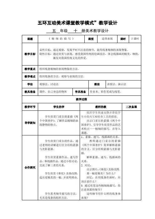 人美版美术五下第6课《精细的描写》word教案