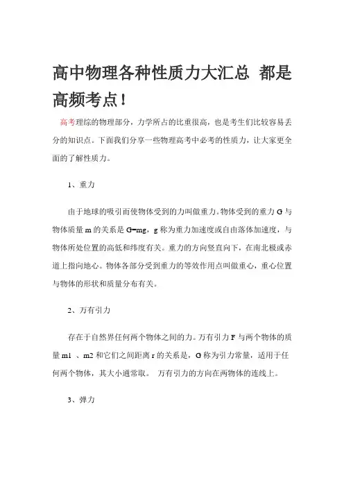 高中物理各种性质力大汇总 都是高频考点