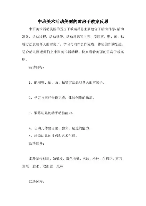 中班美术活动美丽的雪房子教案反思