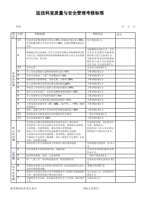 医技科室质量考核标准(CT核磁 放射 检验 病理 血库 B超 心脑电图 体检科)