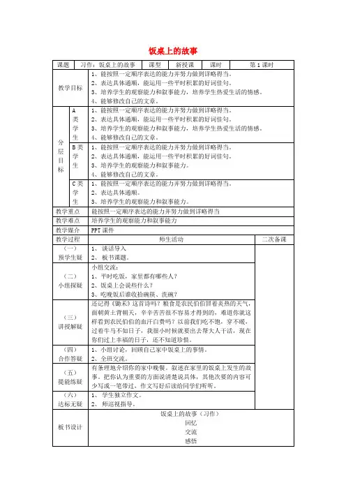 五年级语文下册《习作 饭桌上的故事》教案 鄂教版 2