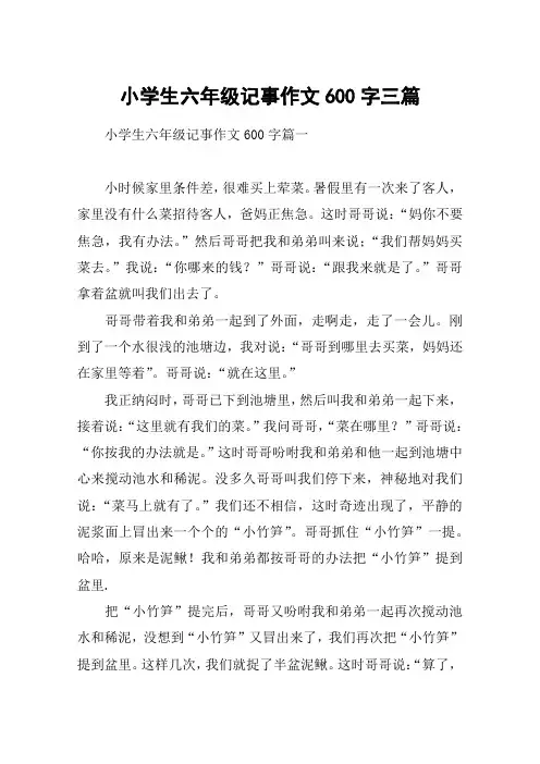 小学生六年级记事作文600字三篇