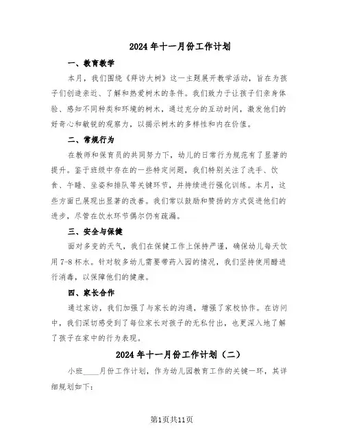 2024年十一月份工作计划(五篇)