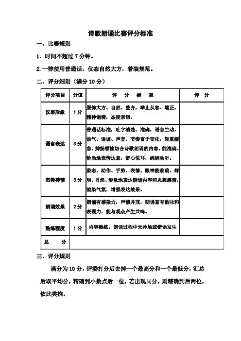 诗歌朗诵比赛评分标准 2