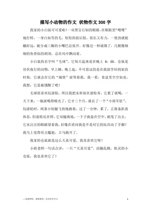 描写小动物的作文 状物作文300字