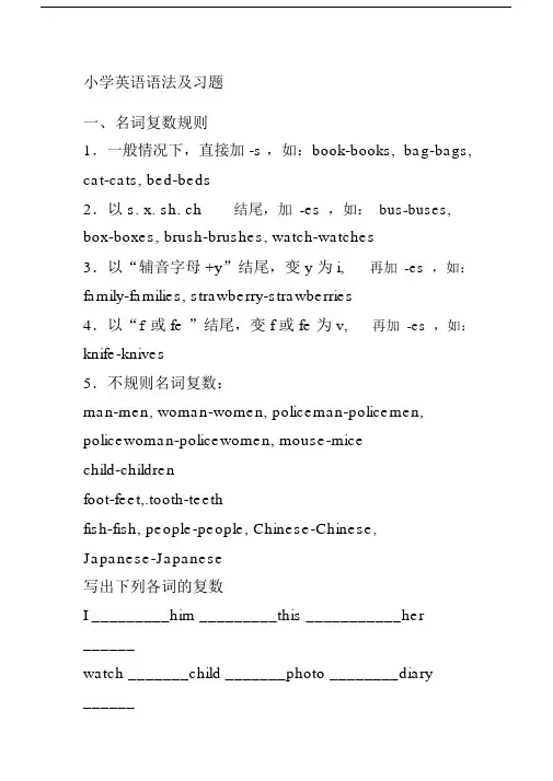 (完整版)小学英语语法及习题.docx