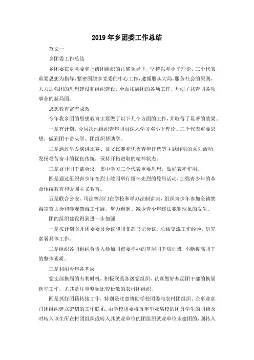 最新-2019年乡团委工作总结 精品
