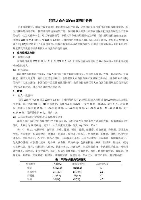 我院人血白蛋白临床应用分析