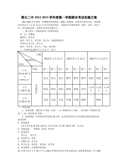 黑石二中期中考试工作方案