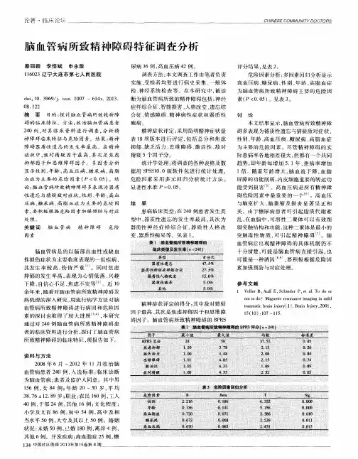 脑血管病所致精神障碍特征调查分析